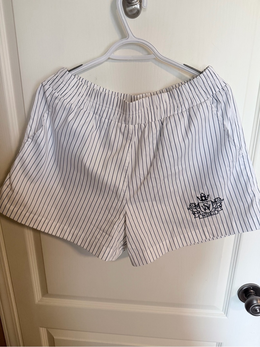 WISKII Blue White Pinstripe Boxer Shorts Size L Cotton Preppy